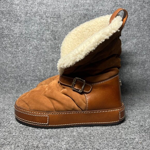 Chloe Maxie Shearling Fur Lined Brown Tan Snow Boots Fold Down Size 36 / US 6 - Picture 3 of 11